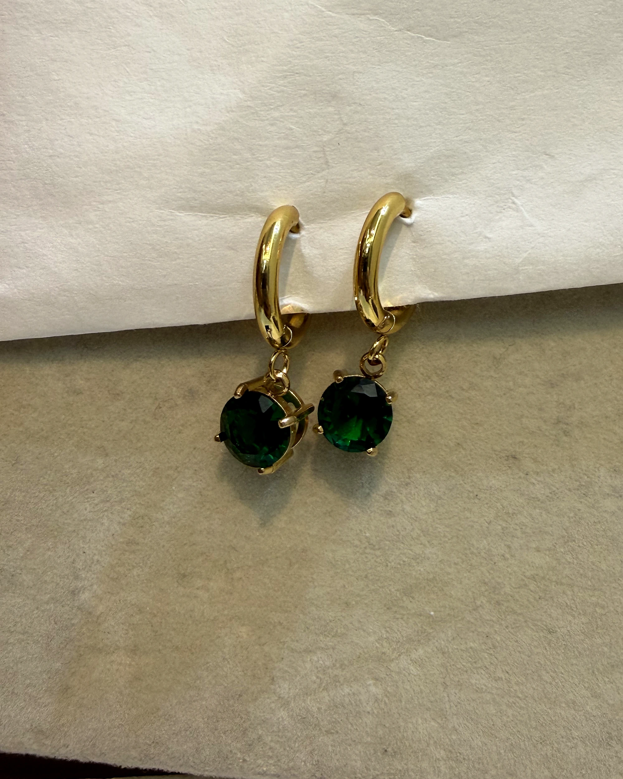 Emerald Green Drop Huggie Earrings