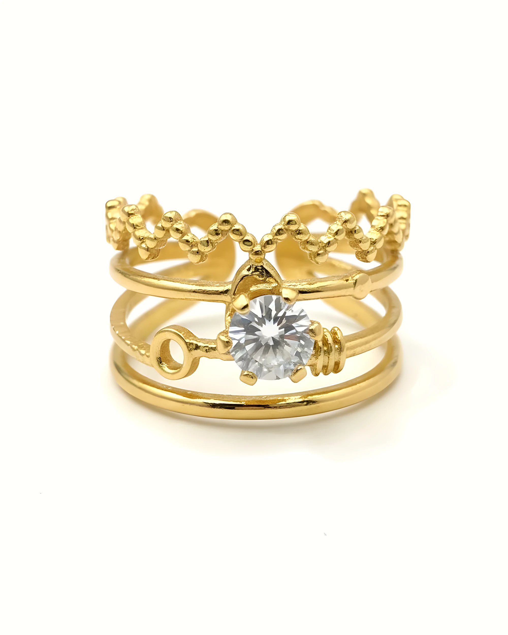 Golden Lock & Key Layered Ring
