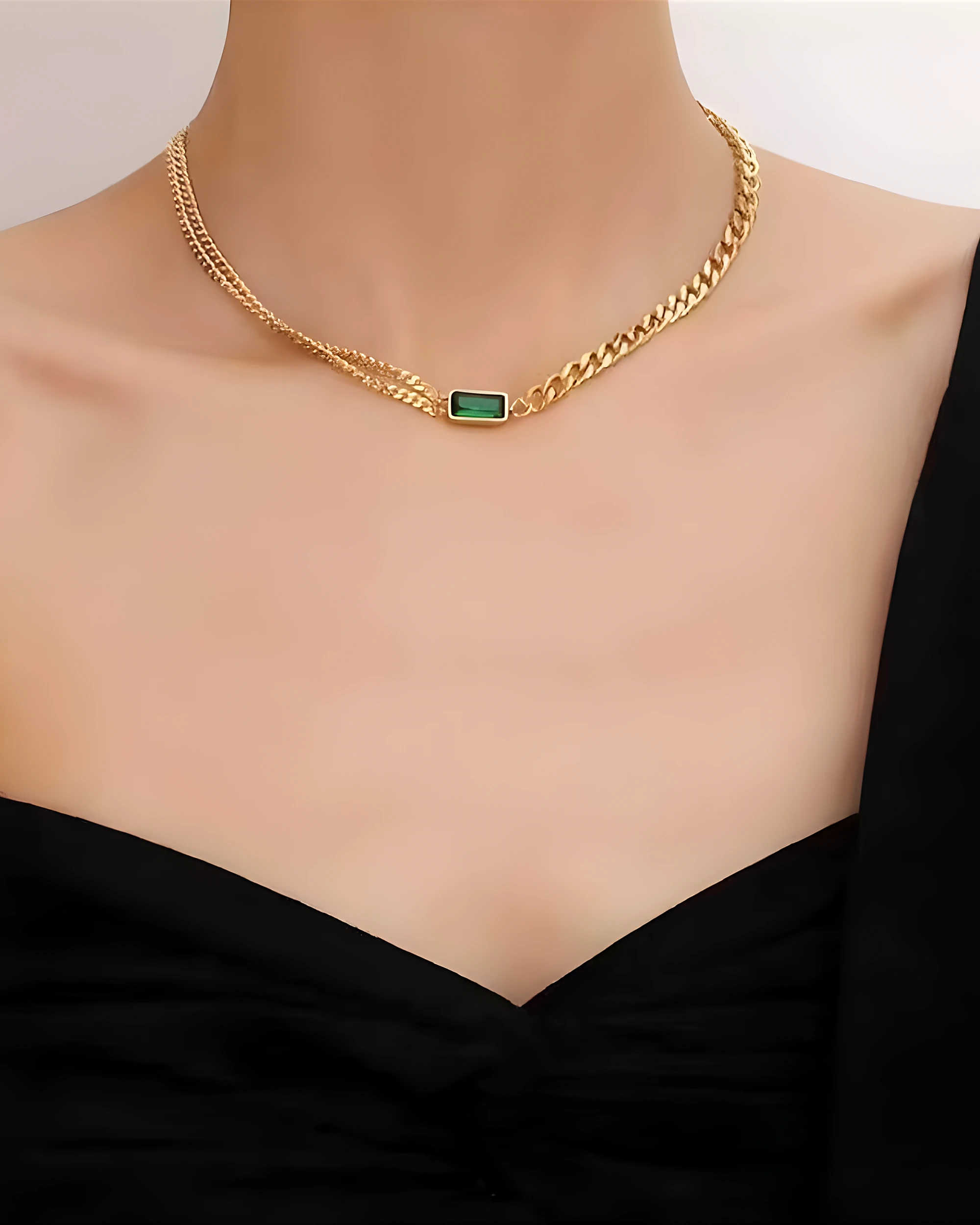 Green Gemstone Chain Necklace