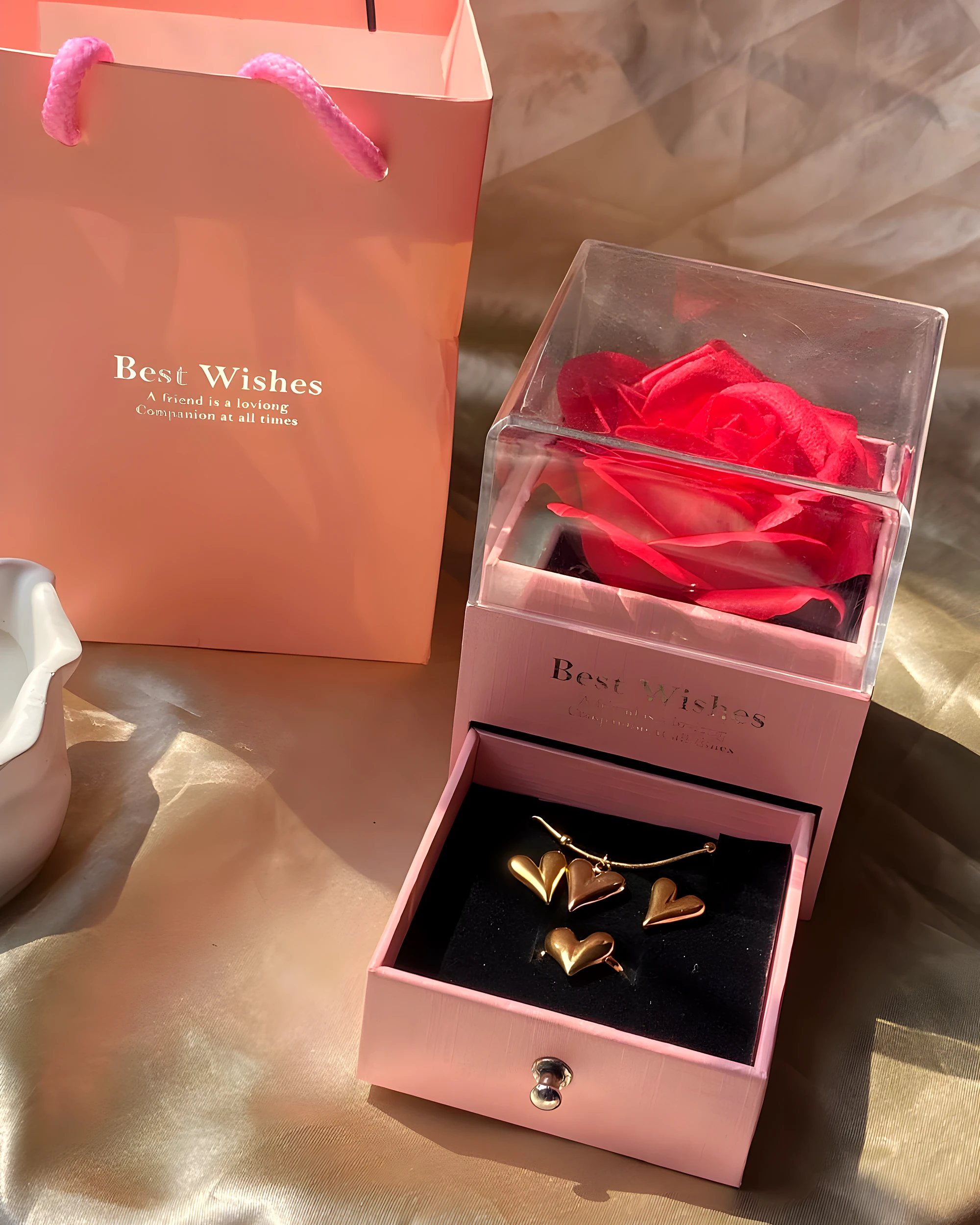 Valentine Special Love Combo Gift Box (Rose Box + Heart Jewelry Set)