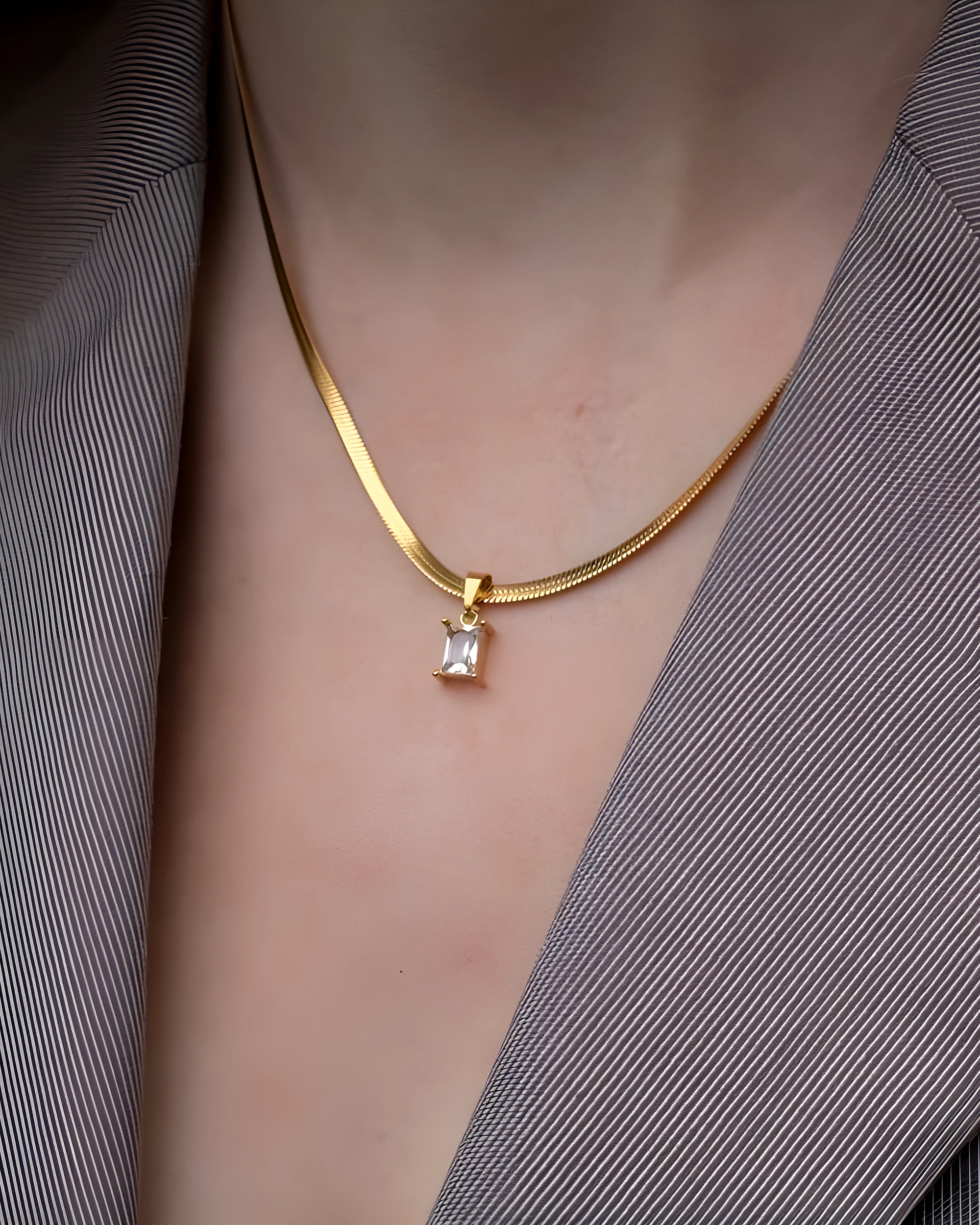 Baguette Crystal Pendant Necklace