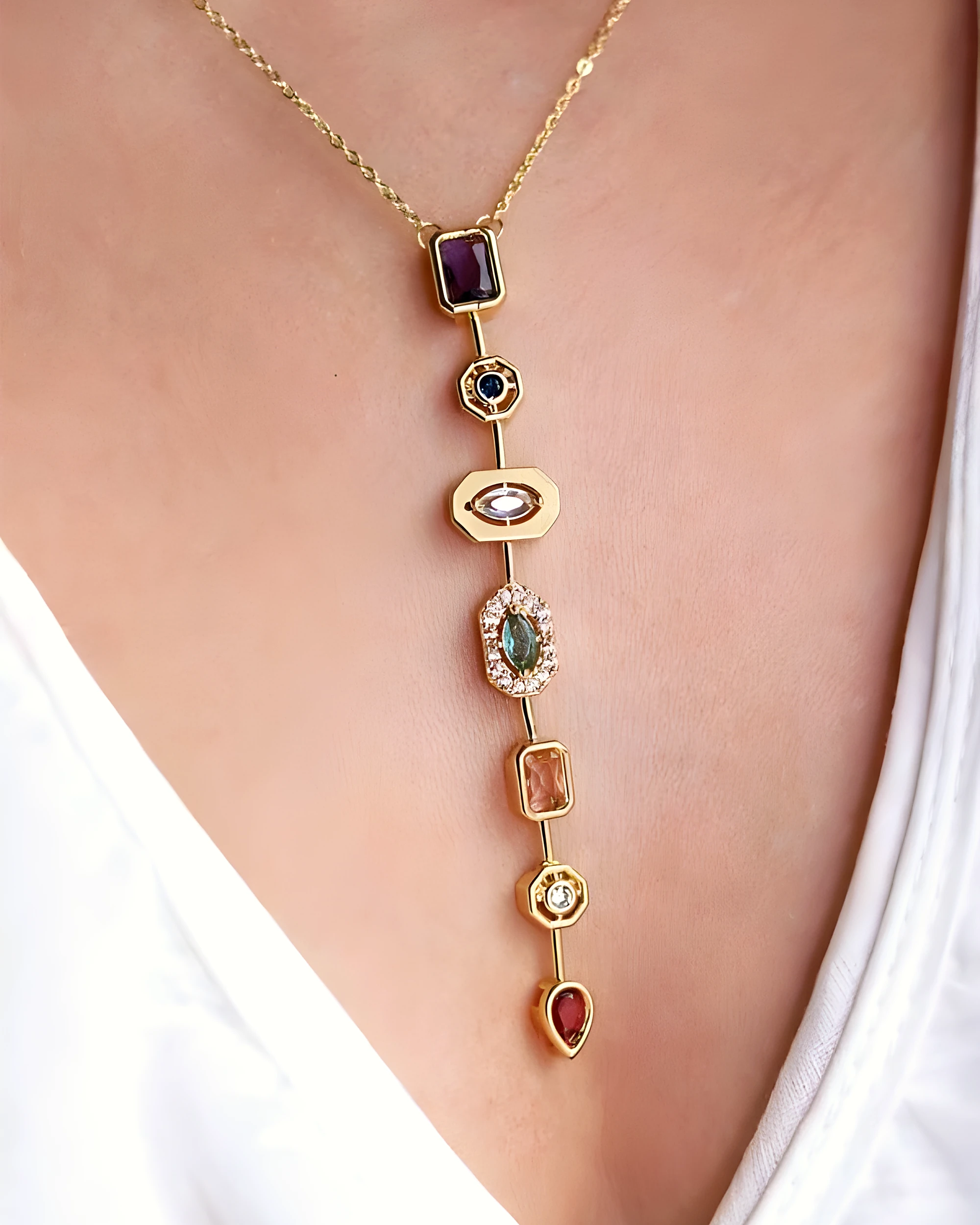 Multi-Gemstone Drop Necklace