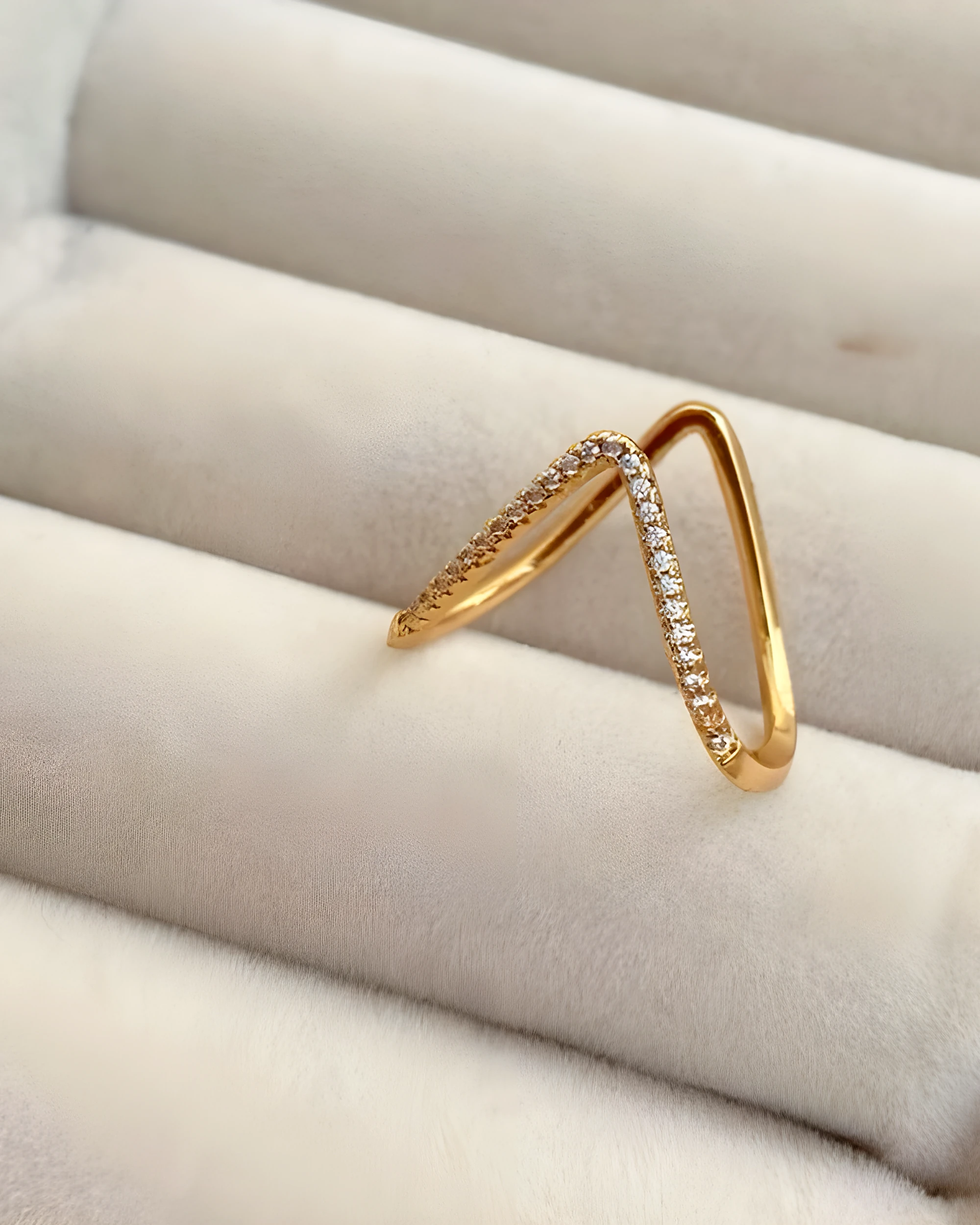 V Shape Diamond Gold Ring